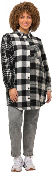 Ulla Popken Mixed Plaid Long Sleeve Button Down Shacket Black - Striukės - 