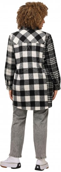 Ulla Popken Mixed Plaid Long Sleeve Button Down Shacket Black - Striukės - 