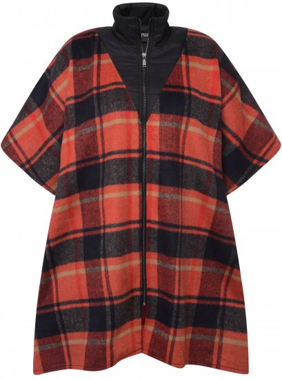 Ulla Popken Oversized Plaid Wing Collar Poncho Red Orange - Striukės - 