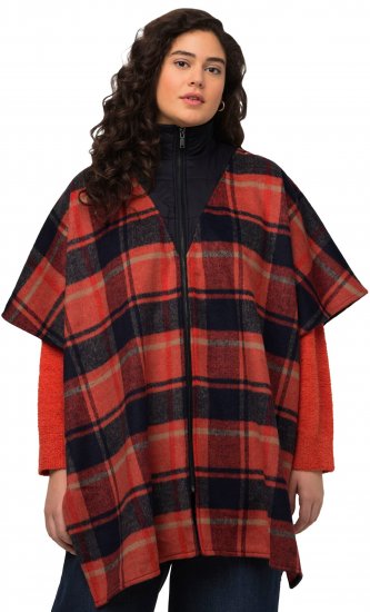 Ulla Popken Oversized Plaid Wing Collar Poncho Red Orange - Striukės - 
