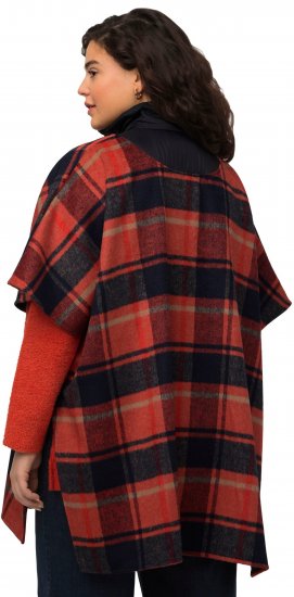Ulla Popken Oversized Plaid Wing Collar Poncho Red Orange - Striukės - 