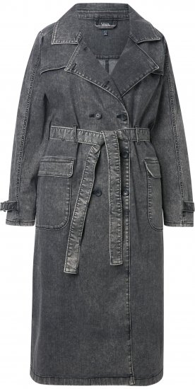 Ulla Popken Denim Acid Wash Trench Coat Grey Denim - Striukės - 