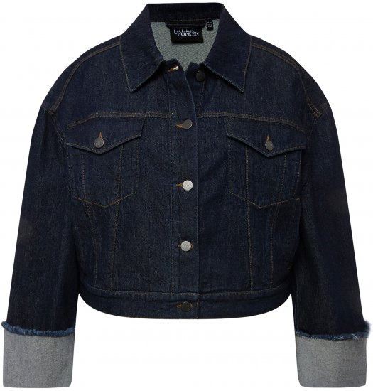 Ulla Popken Stretch Fit Cropped Denim Jacket Rinsed Wash - Striukės - 