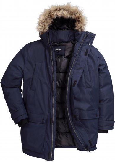 Men Plus Parka With Fur Hood Navy - Didelės vyriškos striukės - Didelės vyriškos striukės
