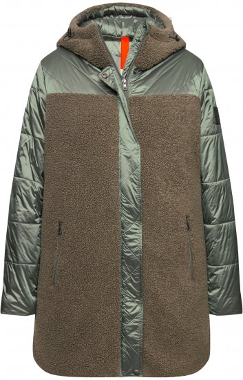 Ulla Popken Mixed Texture Fleece Quilted Jacket Olive - Striukės - 