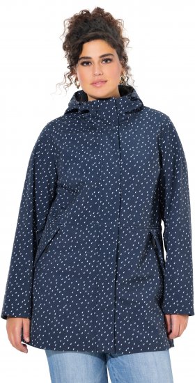 Ulla Popken Raindrop Print Longline Waterproof Jacket Navy - Striukės - 