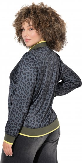Ulla Popken Reversible Leopard Print College Collar Jacket Olive Grey - Striukės - 