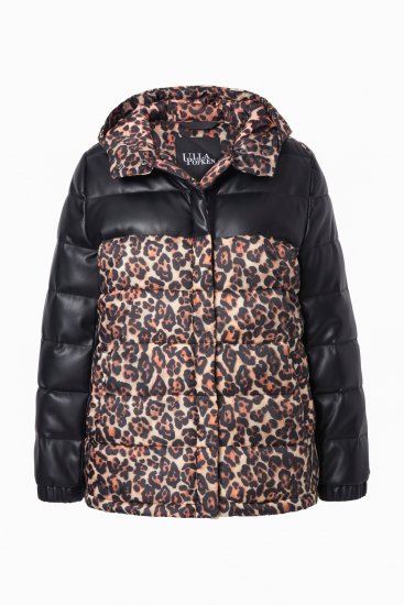 Ulla Popken HYPRAR Leopard And Leather Look Quilted Jacket Black - Striukės - 