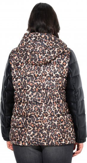 Ulla Popken HYPRAR Leopard And Leather Look Quilted Jacket Black - Striukės - 