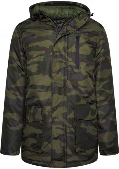 Kam Jeans KV143 Camo Print Hooded Coat Khaki - Didelės vyriškos striukės - Didelės vyriškos striukės