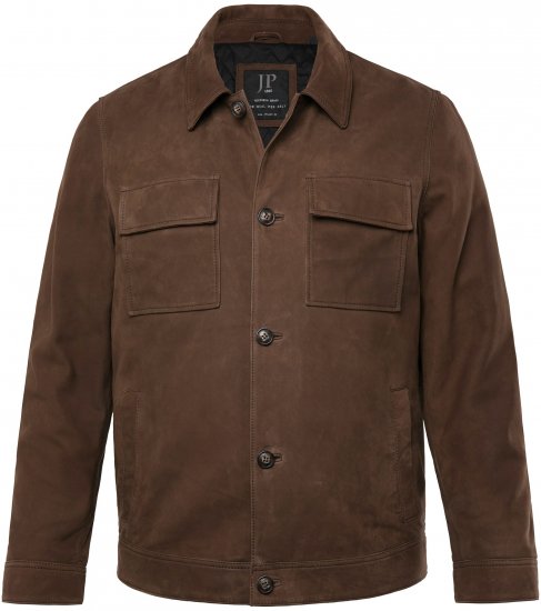 JP1880 Leather Jacket Nubuck Shirt Collar Brown - Didelės vyriškos striukės - Didelės vyriškos striukės