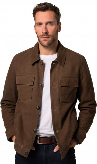 JP1880 Leather Jacket Nubuck Shirt Collar Brown - Didelės vyriškos striukės - Didelės vyriškos striukės