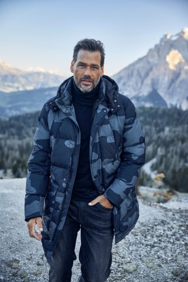 JP1880 Quilted Parka with Camouflage Drawstring Waist Black - Didelės vyriškos striukės - Didelės vyriškos striukės