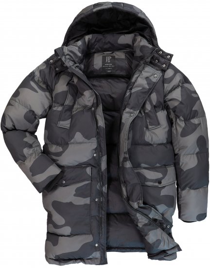 JP1880 Quilted Parka with Camouflage Drawstring Waist Black - Didelės vyriškos striukės - Didelės vyriškos striukės