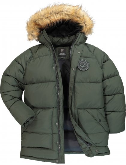 JP1880 Quilted Parka Lightweight and Warm with Faux Fur Hood Dark Green - Didelės vyriškos striukės - Didelės vyriškos striukės
