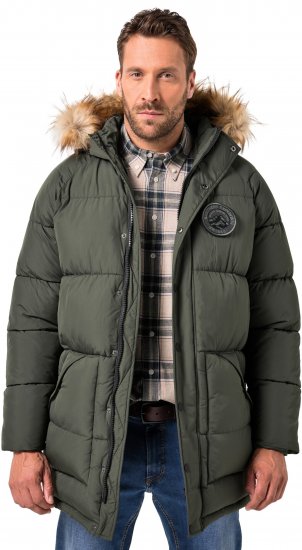 JP1880 Quilted Parka Lightweight and Warm with Faux Fur Hood Dark Green - Didelės vyriškos striukės - Didelės vyriškos striukės