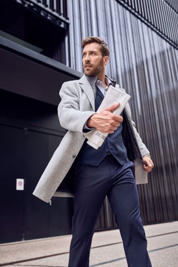 JP1880 Wool Blend Coat with Nylon Insert Grey - Didelės vyriškos striukės - Didelės vyriškos striukės
