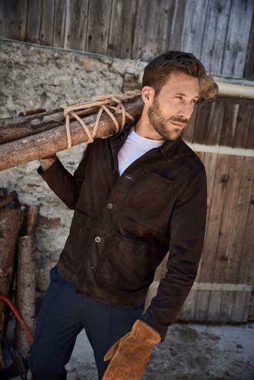 JP1880 Leather Jacket Goat Suede Shirt Collar Dark Brown - Didelės vyriškos striukės - Didelės vyriškos striukės