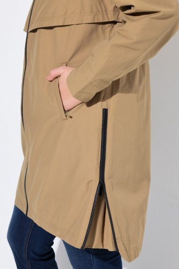 Ulla Popken Hooded with Zippered Pockets and Zippered Side Slits Jacket Mocha - Striukės - Didelių dydžių striukės moterims