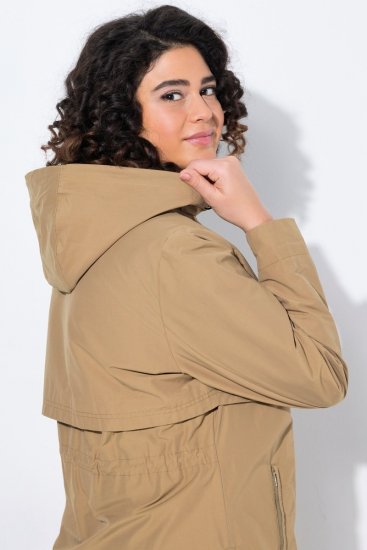 Ulla Popken Hooded with Zippered Pockets and Zippered Side Slits Jacket Mocha - Striukės - Didelių dydžių striukės moterims