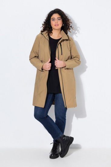Ulla Popken Hooded with Zippered Pockets and Zippered Side Slits Jacket Mocha - Striukės - Didelių dydžių striukės moterims