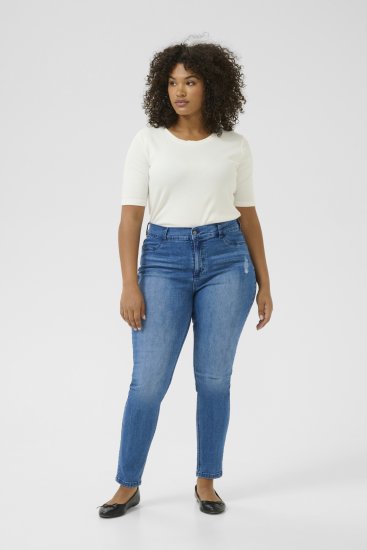 Kaffe Curve Laurina Džinsai Washed/Destroyed Blue Denim - Džinsai & Kelnės Didelėse Dydžiuose – Plus Size - 
