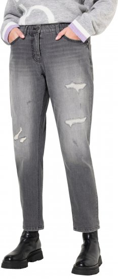 Ulla Popken Distressed Stretch Fit Boyfriend Jeans Dark Denim Blue - Džinsai & Kelnės Didelėse Dydžiuose – Plus Size - 