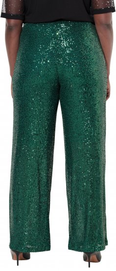 Ulla Popken Wide Leg Sequined Pants Dark Green - Džinsai & Kelnės Didelėse Dydžiuose – Plus Size - 
