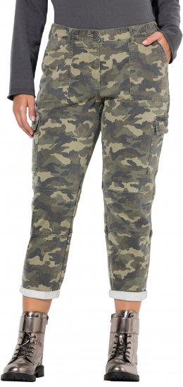 Ulla Popken Camo Boyfriend Pants Olive Grey - Džinsai & Kelnės Didelėse Dydžiuose – Plus Size - 