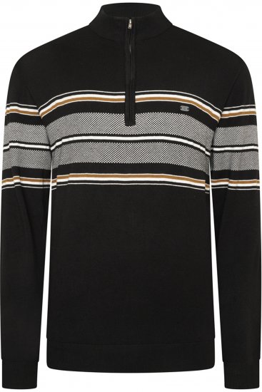 Kam Jeans 93 Stripe 1/4 Zipper Knitted Sweater Black - Megztiniai ir džemperiai - Megztiniai ir Džemperiai - 2XL-14XL