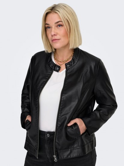 Only Carmakoma Robber Leather Jacket Black - Odinės striukės - 
