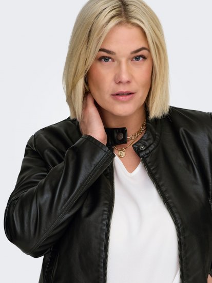 Only Carmakoma Robber Leather Jacket Black - Odinės striukės - 