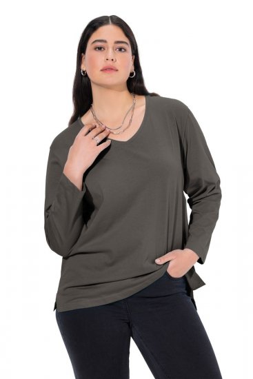 Ulla Popken Back To Basics V-Neck Relaxed Fit Cotton Tee Graphite Grey - Marškinėliai - Moteriški marškinėliai