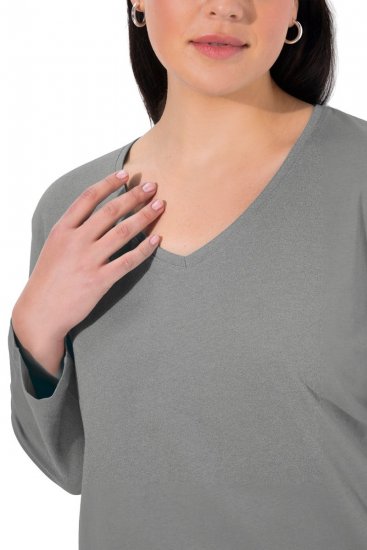 Ulla Popken Back To Basics V-Neck Relaxed Fit Cotton Tee Light Grey Melange - Marškinėliai - Moteriški marškinėliai