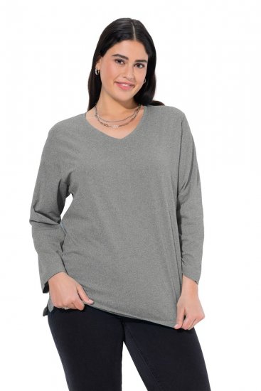 Ulla Popken Back To Basics V-Neck Relaxed Fit Cotton Tee Light Grey Melange - Marškinėliai - Moteriški marškinėliai
