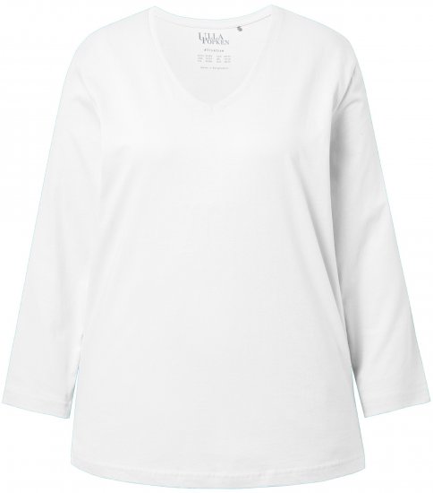 Ulla Popken Back To Basics V-Neck Relaxed Fit Cotton Tee Snow White - Marškinėliai - 