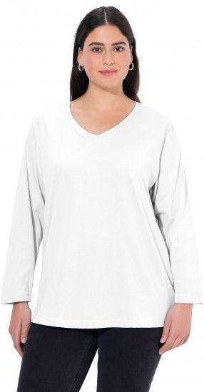 Ulla Popken Back To Basics V-Neck Relaxed Fit Cotton Tee Snow White - Marškinėliai - 