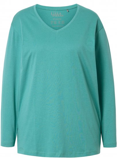 Ulla Popken Back To Basics V-Neck Relaxed Fit Cotton Tee Green - Marškinėliai - 