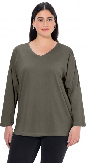 Ulla Popken Back To Basics V-Neck Relaxed Fit Cotton Tee Olive - Marškinėliai - 