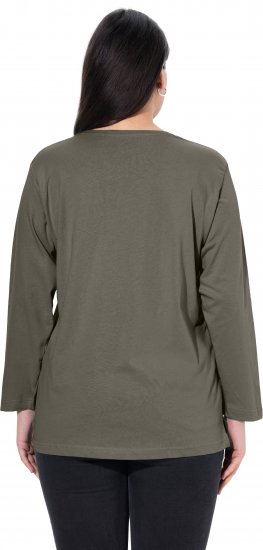 Ulla Popken Back To Basics V-Neck Relaxed Fit Cotton Tee Olive - Marškinėliai - 