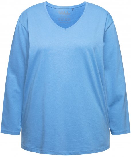 Ulla Popken Back To Basics V-Neck Relaxed Fit Cotton Tee Light Cornflower - Marškinėliai - 