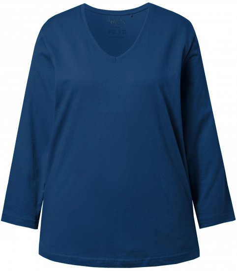Ulla Popken Back To Basics V-Neck Relaxed Fit Cotton Tee Dark Blue - Marškinėliai - 