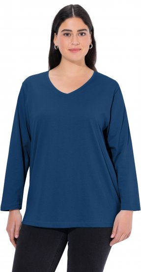 Ulla Popken Back To Basics V-Neck Relaxed Fit Cotton Tee Dark Blue - Marškinėliai - 
