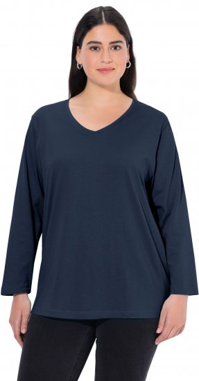 Ulla Popken Back To Basics V-Neck Relaxed Fit Cotton Tee Navy Blue - Marškinėliai - 