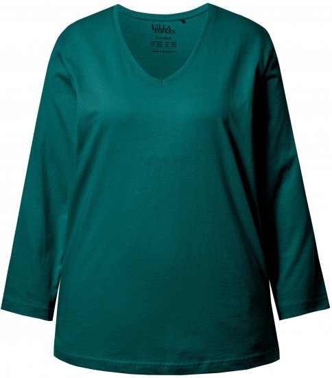 Ulla Popken Back To Basics V-Neck Relaxed Fit Cotton Tee Teal Green - Marškinėliai - 