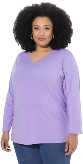 Ulla Popken Back To Basics V-Neck Relaxed Fit Cotton Tee Pale Lilac - Marškinėliai - 