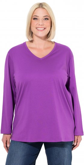 Ulla Popken Back To Basics V-Neck Relaxed Fit Cotton Tee Purple - Marškinėliai - 