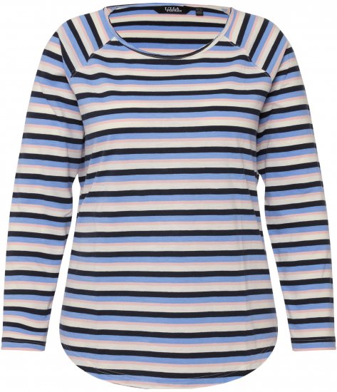 Ulla Popken Striped A-Line Long Sleeve Tee Navy Blue - Spausdinti marškinėliai moterims - 