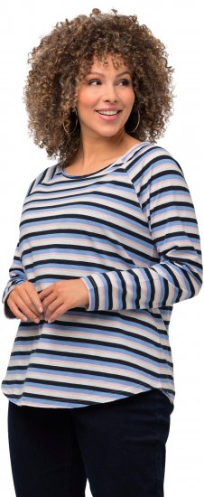 Ulla Popken Striped A-Line Long Sleeve Tee Navy Blue - Spausdinti marškinėliai moterims - 