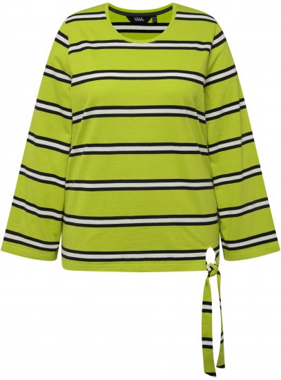 Ulla Popken Striped Hem Long Sleeve Tee Apple Green - Spausdinti marškinėliai moterims - 